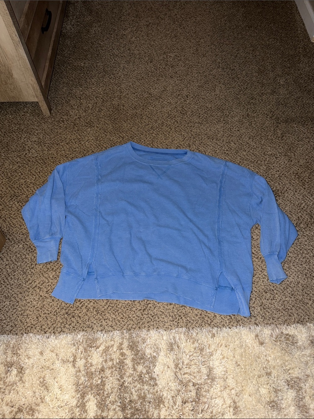 American Eagle Outfitters Light Blue Waffle-Knit Crew Sweater